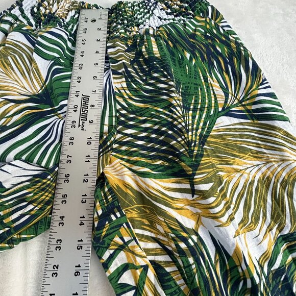 Tahari Women Tropical Leaf Print Linen Blend Elastic Waist Wide Leg Pants Medium - Picture 8 of 10